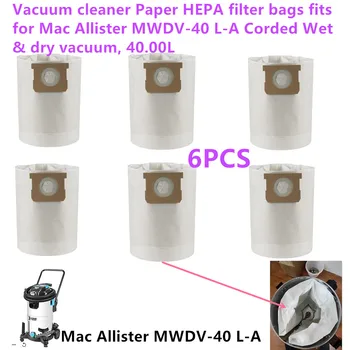 Хартиени филтърни торбички HEPA за прахосмукачка с 6 и с малко пари подходящи за Mac Allister MWDV-40 L-Кабелна прахосмукачка за мокро и сухо почистване, 40,00 л