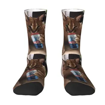 Забавни мъжки чорапи за екипажа с флоппой, нов продукт, Унисекс, чорапи с 3D принтом Каракала и котка