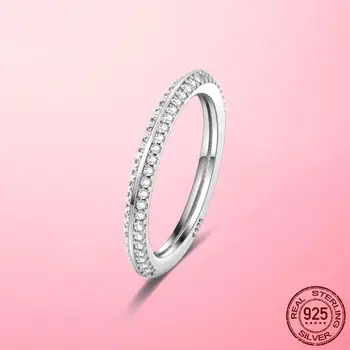 Модерен пръстен на пръста от сребро 925 проба с фианитами, подплатени пръстени за жени, Луксозно годежен пръстен, бижута за годеж, подарък Анел