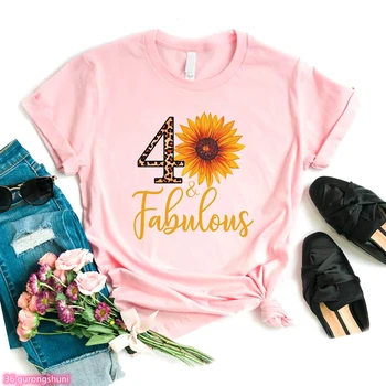 Розова тениска с леопардовым принтом Здравей 30-60 Приказен подарък за рожден ден, Тениски, Дамски дрехи, Ризи с къс ръкав, потници