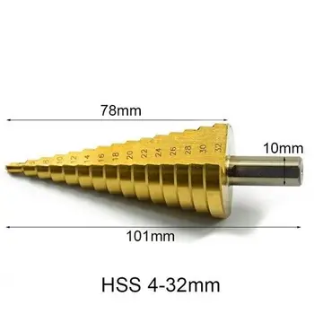 4-32 мм Форма на Пагода HSS Триъгълна Опашка Пагода Метален Стоманен Стъпално Бормашина За Пробиване на Отвори Конусное Тренировка Зенковка Титан Набор от Бита