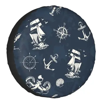 Калъф за гуми с морски символи, 4x4, моряк на fortune котва, Компас, Защита резервна гума, 14 