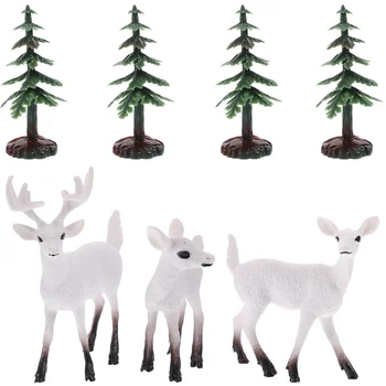 1 комплект миниатюрни модели на дървета, пейзаж със собствените си ръце, миниатюрни модели на елени, пясъчен настолни природа