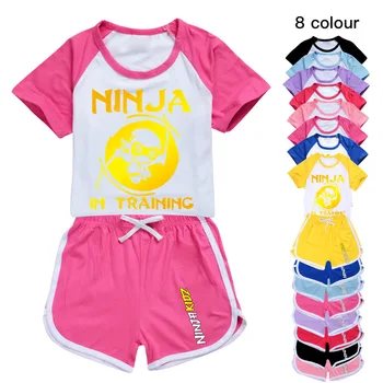 Летни детски дрехи, комплекти от NINJA тениски KIDZ за момичета + панталони, спортни дрехи с къс ръкав, детски дрехи с герои от анимационни филми, спортни дрехи