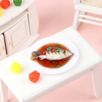 Имитация куклена къща 1: 12, риба яхния, куклена къща, модел на китайската кухня, куклена къща, кухненски прибори за хранене, играчки за ролеви игри
