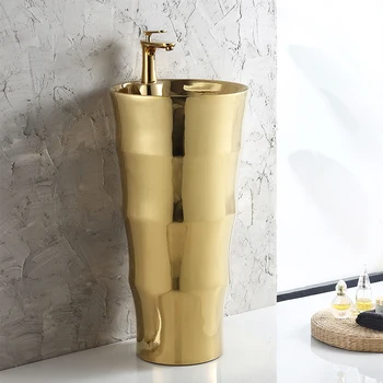 Европейският класически керамични етаж златен мивка, мивка с колони, на дебелото черво мивка за баня, мивка