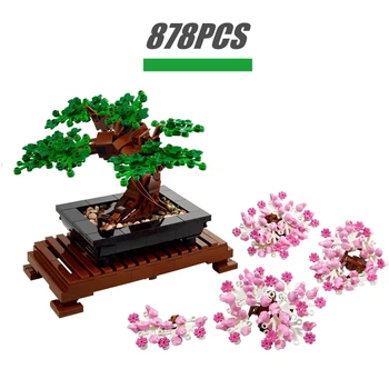 Bouquet de bonsaï en forme d ' arbre, blocs de construction, modèle de briques, plantes en pot, décoration pour la maison, cadeau