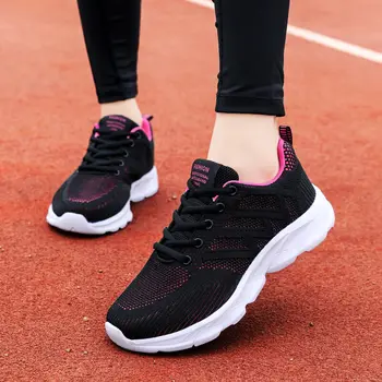 Дамски Маратонки и Ежедневни обувки 2023, Дишаща пешеходната обувки на плоска подметка с шнур, женски маратонки, Тенис, Розови, черни, бели, за бягане за жени