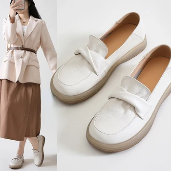 2023 Нова мода, една стъпка конверсия на обувки на плоска подметка с лък, Лека удобна нескользящая Ежедневни работна обувки за майката, Малки бели обувки