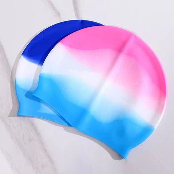 Силикон Водоустойчив шапка за плуване Наклон цвят, шапка за плуване със суха коса, за мъже и жени, Защитна капачка за плуване, за аксесоари за плуване