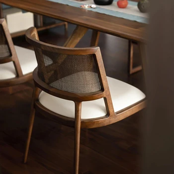 Дървени трапезни столове за хотели, Удобни трапезни столове от ратан в скандинавски стил, Прости единични столове, Мебели за интериора на Hogar B1