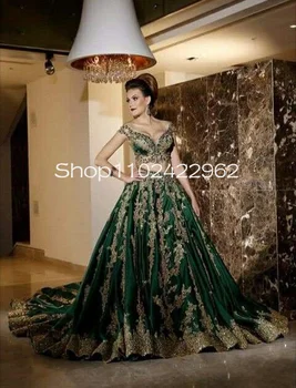 Вечерни рокли Хънтър Green Lehenga Outtia от Swetheart от две части, арабски Вечерни рокли със златни дантели, в Дубай и Индия