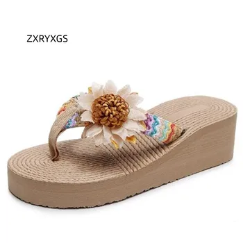 ZXRYXGS/ Дамски модни чехли за баня с имитация на цветя; Лятна плажна обувки; 2023; Дамски сандали; Леки и Удобни чехли на равна танкетке