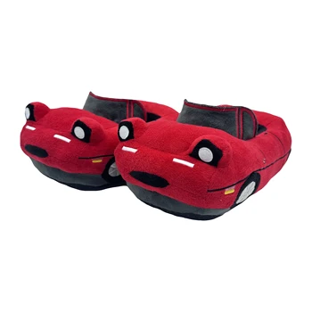 Дизайнерски мультяшные чехли с червена кола, детски зимни топли плюшени пързалки, детски сладки домашни чехли, детски обувки