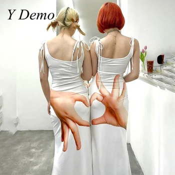 Y Demo Алтернативно Дълга рокля-комбинация с принтом 