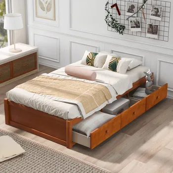 Двойно легло-платформа за съхранение на неща с 3 чекмеджета, модерна и реколта легло с високо качество, подходяща за спалнята на момичетата и момчетата