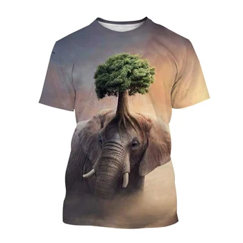 2023 Лятна мода нова тениска с 3D-принтом слон, Забавни мъжки и дамски тениски с кръгло деколте и къси ръкави във формата на животни
