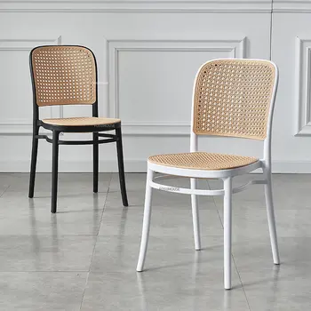 Модерни трапезни столове от ратан от пластмаса за кухненски мебели, Штабелируемый работен стол, Прост дизайн на улицата, Трапезни столове от ратан