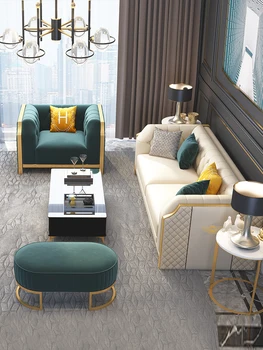 Постмодернистский светъл луксозен кожен диван модельная дизайнерска дневна отдел 