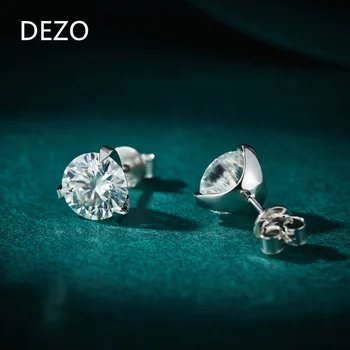 Обеци-карамфил с диаманти от ДЕЗО-Муассанита За жените, 3 нокът, кръгла кройката, 1/2/4ct, твърдо сребро 925 проба, изискани бижута