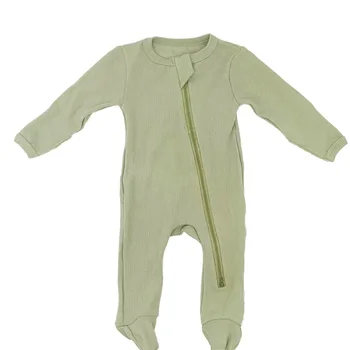 Предмети от първа необходимост за новородени момичета, гащеризон двоен цип, пижами от памук в рубчик с дълъг ръкав и кръгло деколте