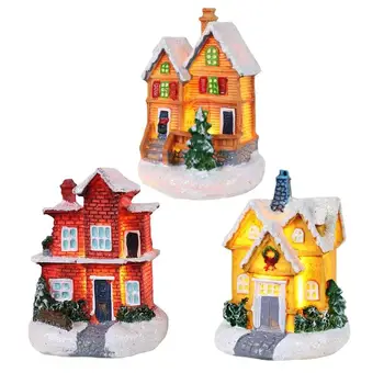 Коледен Нажежен Къща, Коледен Цветни Светещи Малка Къща, Мигащи Снежна Къща, Подарък За украса Приказна градина от Мъх