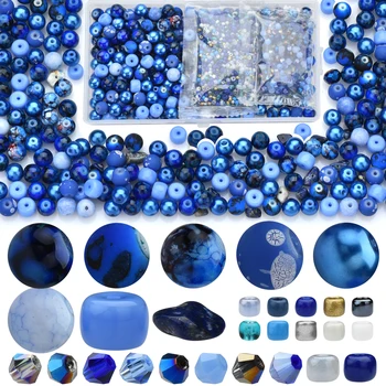 Комплект за направата на гривни Сапфирово синьо на цвят 8 мм, Кръгли Стъклени Россыпные перли 4 мм Биконусные кристални мъниста 2-4 мм Мъниста за бижута