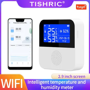 TISHRIC WIFI Сензор за Температура И Влажност на въздуха Домашна Среда Термометър Wifi Smart Life Влагомер Детектор За Алекса Google Home