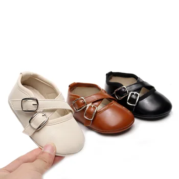 Обувки за първите стъпки на детето в корейски стил, обувки за деца с твърда подметка, от изкуствена кожа, однотонная обувки за партита принцеса
