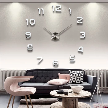 Голям 3D арабски цифри, Акрилно огледало, стикер на стенен часовник, кварцов часовник, Стикер за декорация на дома, декорация на всекидневна