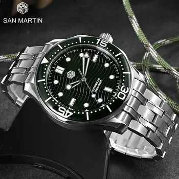 Мъжки Автоматични механични Ръчни часовници San Martin YN55 с сапфирено стъкло BGW-9, напълно светещи Дайверские часовници 20Bar, водоустойчиви Часовници