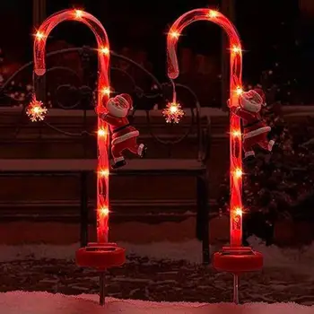 Слънчеви Коледни Светлини от леденцового тръстика Градински декор На слънчеви батерии Санта Снежна цвете Кола Лампа Двор Тревата Двор Коледни Коледни декорации