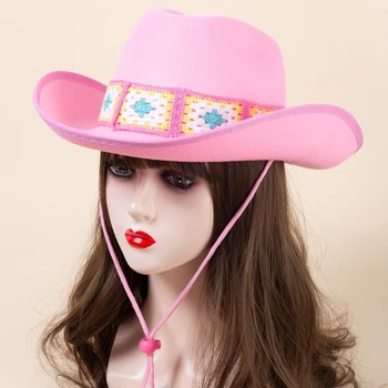 Плетене на една кука цвете модел каубойска шапка с каишка на брадичката за жени-модели показват спад на шапката доставка