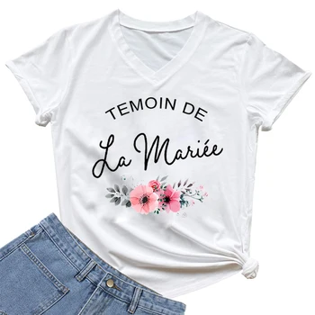 Temoin De La Mariee, Тениска с френски надписи, Женският Отбор на Булката, Тениска За Булчински душ, Тениска за Момичета, моминско парти, Тениска за моминско парти