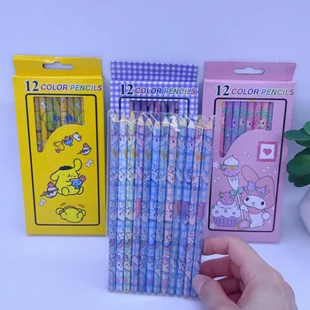 12 кутии Sanrio, Нова Скъпа Мультяшная кутия С 12 Цветни Моливи, Комплект Дръжки за рисуване за деца, Наградата подаръци за детска градина, Канцеларски материали