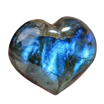 Джобен камък от labradorite, crystal labradorite, Палмова камък във формата на сърце, на Преносим Масажен камък, Минерална полиран джобен камък