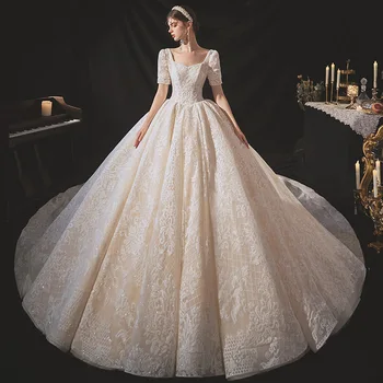 2023 Нови Сватбени рокли За Булката Елегантни Булчински Рокли С Къс ръкав Винтажное Принцеса Рокля по Поръчка