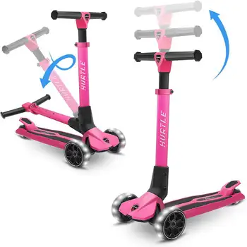 3-колесни сгъваем скутер - Играчка скутер с вградени led фенери на колела, технология за лесно маневриране Lean-to-Steer (розов)