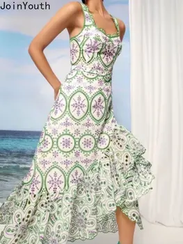 Лятото женствена рокля с бродерия и цветен модел, халат Femme