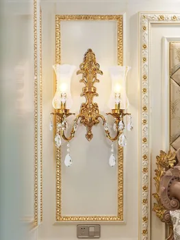 Нови Луксозни френски класически кристални стенни осветителни тела за хол Nordicn, Бронзова аплици, Бронзова лампа, Дворецът, с монтиран на стената лампа от антични Месинг
