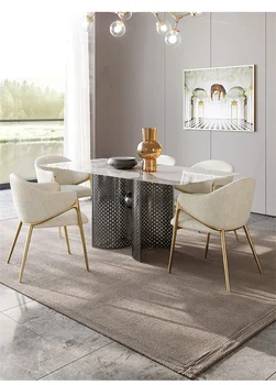 Луксозен стол за Хранене от неръждаема стомана, Модерен Минималистичен Стол за Хранене от кадифе Агне, Европейски Стил, тапицирани Столове, Мебели за Дома