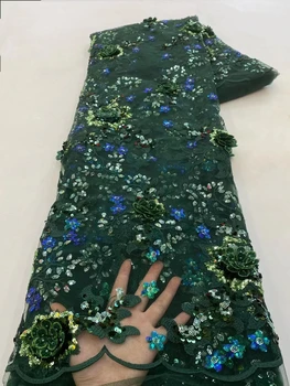 Лейси плат с 3D Бродерия, Сватбена рокля за Купоните, Жените Нигерийская Апликация, Мрежа от мъниста, Африка Тюл, с Висококачествена френска окото С пайети