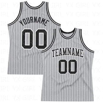 Обичай сиви, черни, в тънка ивица, черно-бели автентични баскетболни потници, блузи за мъже, Джърси, персонални топ Унисекс за отбора на шиене