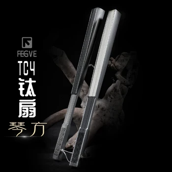 Сгъваем фен от титанова сплав и карбон в китайски стил, 9,5-инчов метален фен на кунг-фу, Китайска мъжки фен на тай чи