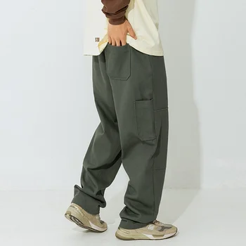 Памучни Панталони-карго Мъжки Ежедневни панталони с джобове в Ретро стил, Мъже Японска Градинска Дрехи, Хип-хоп, Свободни Широки Панталони, Мъжки Панталони Оверсайз