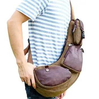 Холщовая чанта-прашка Реколта мъжки холщовая чанта-прашка през рамо, устойчива на счупвания, нагрудная чанта-прашка за мъже, за пътуване, излети и къмпинг