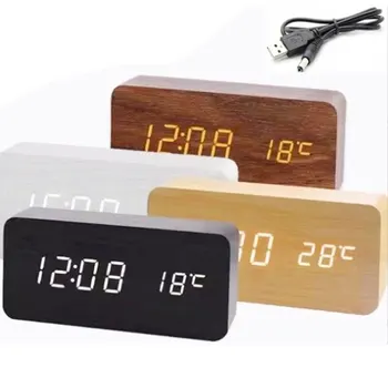 Дървена цифров многофункционален светодиод alarm clock с течение на времето