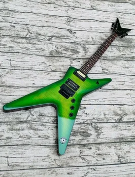 Нерегулярная електрическа китара с зелен дизайн тигър, черен аксесоар, тремоло с двойно разклаща, в наличност, включително доставка