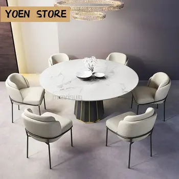 Скандинавски Голям Кръг, Трапезна маса с мраморен Плот От черен камък С превръщането маса, Трапезни столове в кънтри стил На 8 души, Ресторанная мебели