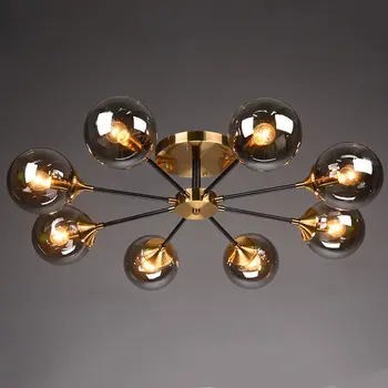 Модерна Стъклена Топка LED Висящи Лампи Ретро Таванна Полилей с Трапезария и Спалня Златен Начало Декор Висящи Лампи